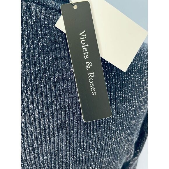 Violets & Roses Women’s S Metallic Long Sleeve Mock Neck Pullover Top in Night S - Picture 7 of 11